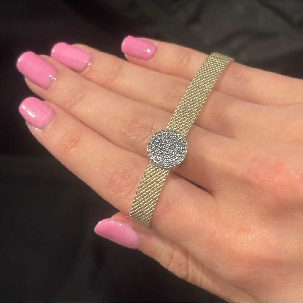 Pandora Silver Mesh Bracelet with Pavé Disc - Picture 11 of 14